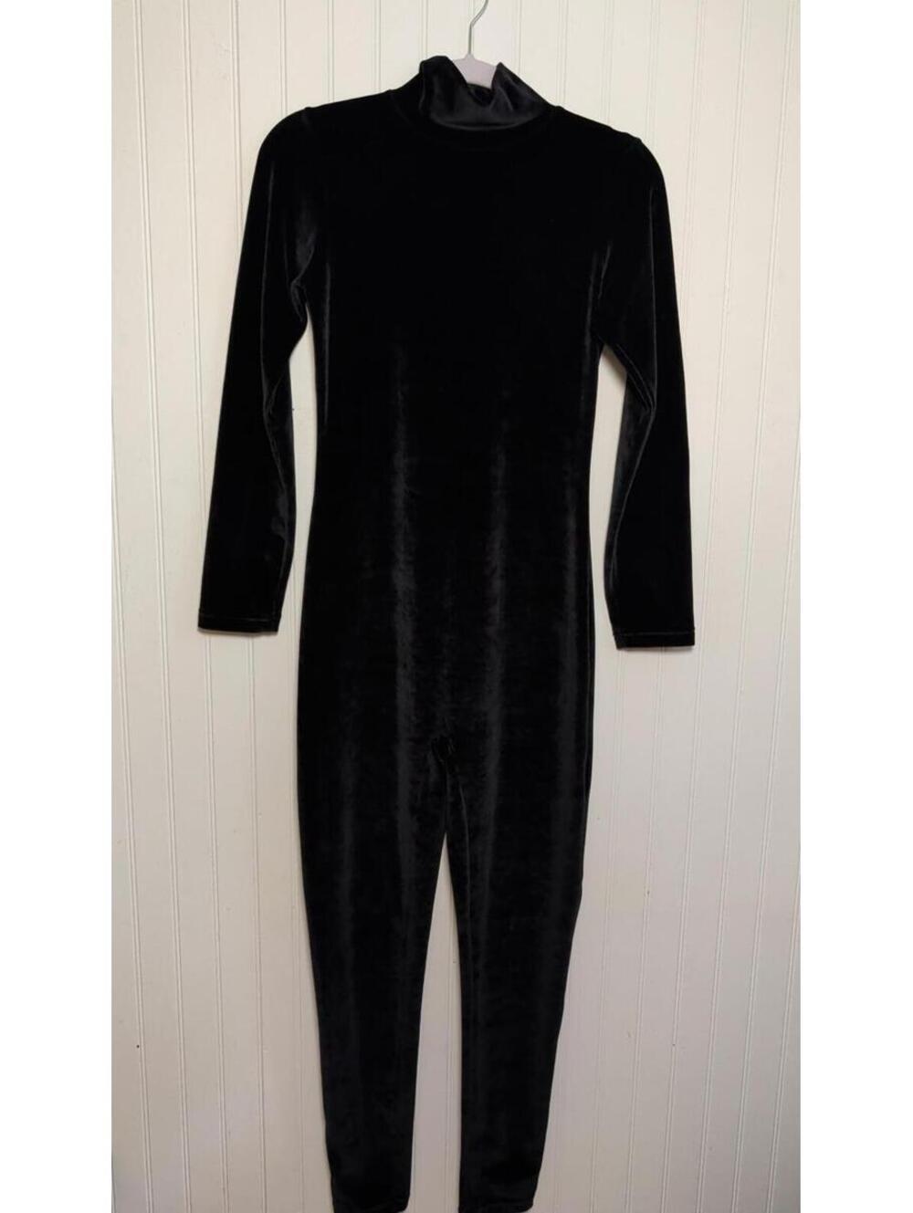 Vintage Moda International Black Velvet Long Sleeve Stretch Catsuit Medium